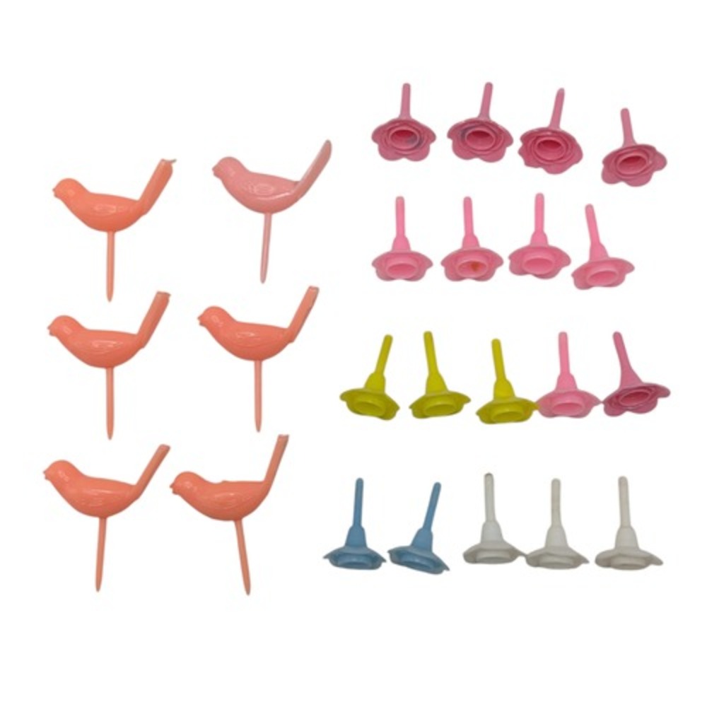 Vintage Party Cake Bird Decorations And Flower Candle Holder Set Of 24